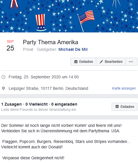 iemand uitnodigen in het Duits met Facebook