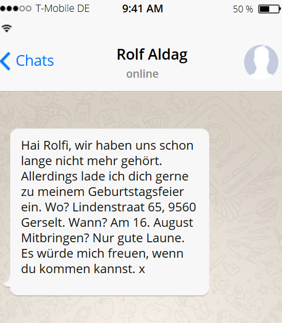 iemand uitnodigen in het Duits via Whatsapp